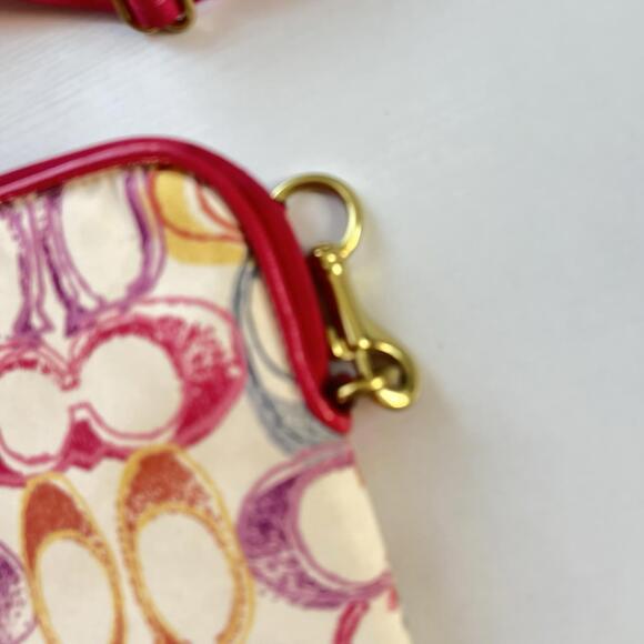 COACH Poppy Multicolor Scribble C Logo Crossbody Bag Pink Canvas Y2K Purse - Picture 2 of 9